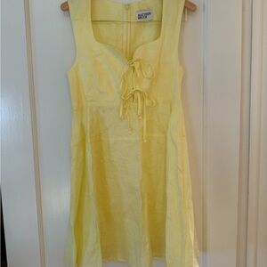 Yellow Sleeveless Dress with Tie Front